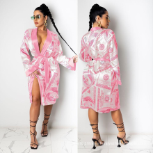 LEVEL S390012 Pink Robe Red Robe Robe De Chambre Female